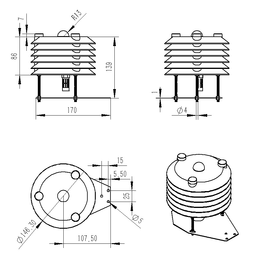 環(huán)境監(jiān)測傳感器產品尺寸圖